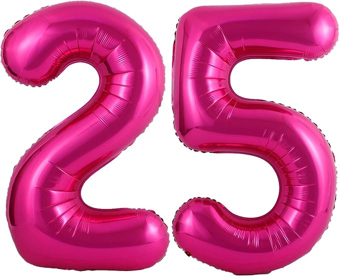 Hot Pink 25 Number Balloons, 40 Inch Giant Number 25 Balloons Foil Mylar Helium by Lovoir