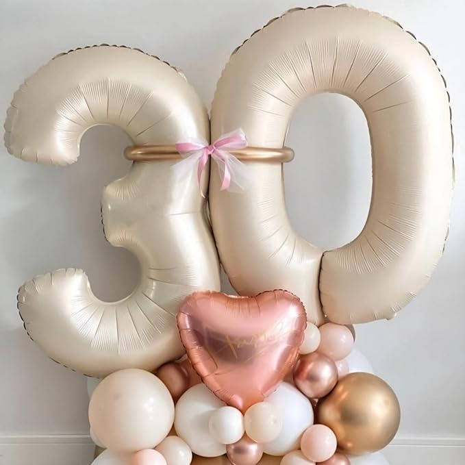 40 Inch Beige Numbers Balloons 3, Large Self Inflating Cream White Digit 3 - Image 3
