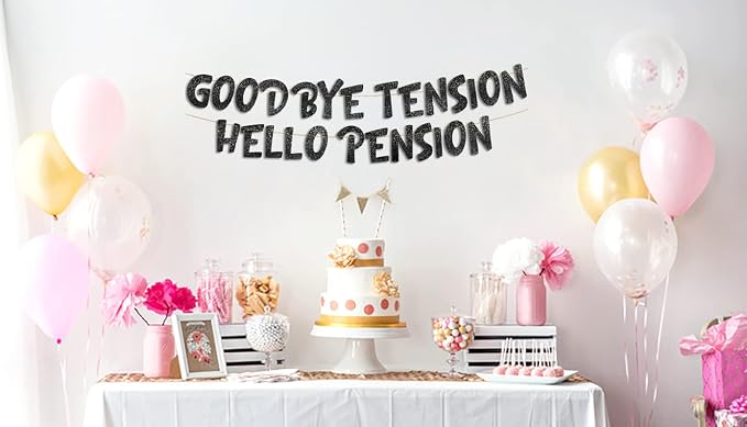 Pre-Strung Goodbye Tension Hello Pension Black Glitter Banner - Image 2