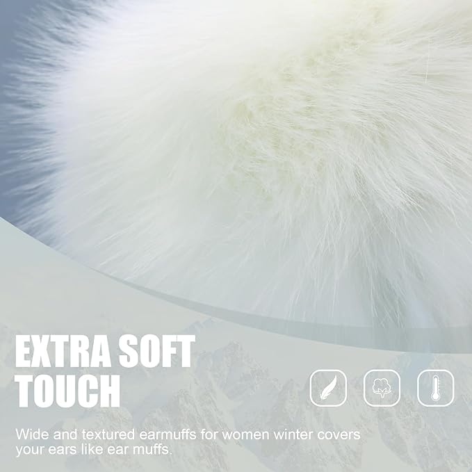 Faux Fur Headband for Women Elastic Fuzzy Thick Earmuffs Winter Headwrap Ear Muffs Furry Ear Warmers Cold Weather (White 1)