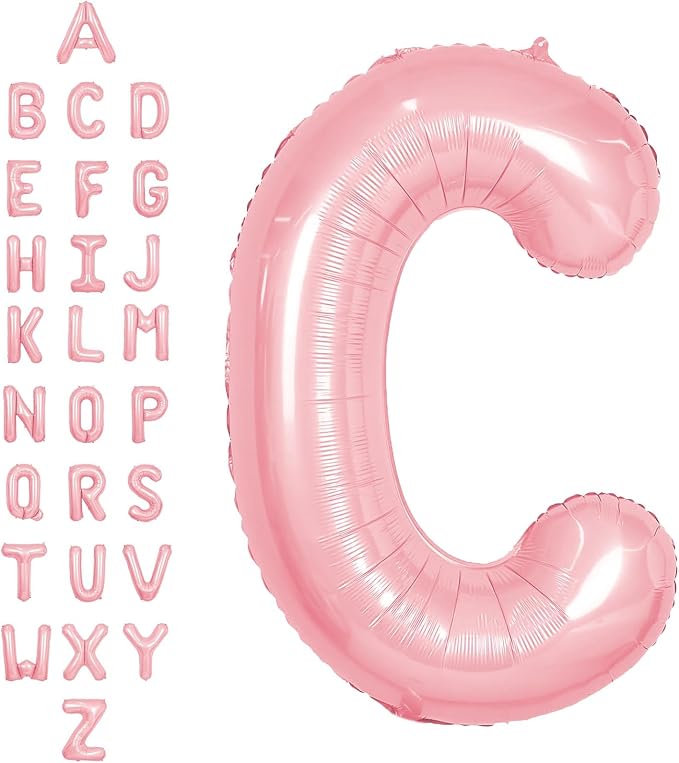 SUWEN 40 Inch Pink Large C Letter Balloons Big Foil Helium A-Z | Jumbo Mylar by SUWEN