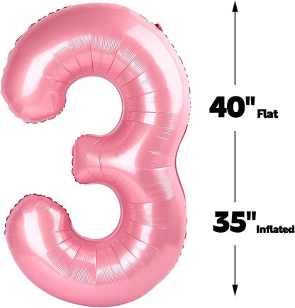 Pearl Pink Number 3 Balloon 40 inch, Balloon numbers party supplies, deco photo - Image 2