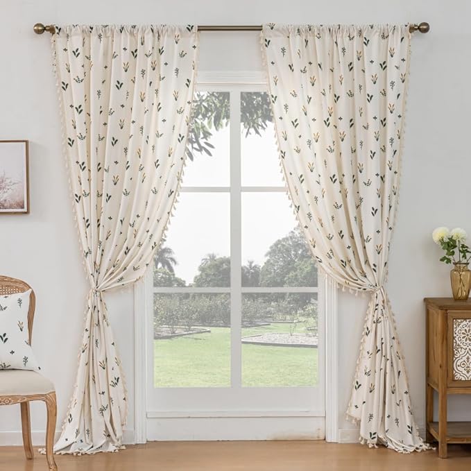F-CHU Floral Curtains for Living Room Bedroom Farmhouse French Country Linen - Image 5