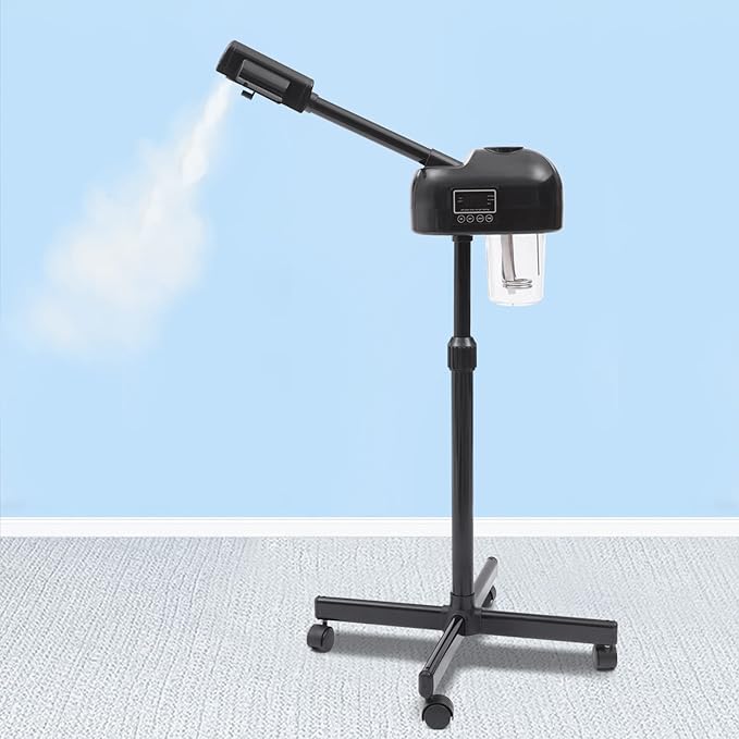 Professional Facial Steamer, 750W Black Skin Care Equipment w/Wheels & LCD Panel, PTC Heating, 600ml Large Capacity Face Steamer Machine, Adjustable Height Hot Mist Steamer for Beauty Salon