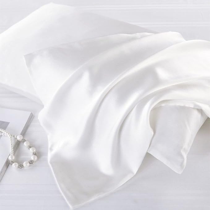 Premium Mulberry Silk Pillowcase for Hair and Skin Made in USA, Anti Acne Pure Silk Pillow Cases White Queen, 100% Real 22 Momme Pillow Cover, Anti Wrinkle, 1 Pc 20"x30" (Queen, White)