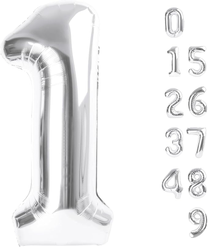 Large Number Balloons 40 Inch Silver 1 Balloon by Mluchee