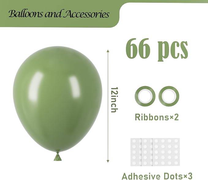 Voircoloria 66pcs Sage Green Olive Green Latex Party Balloons, 12inch | - Image 2