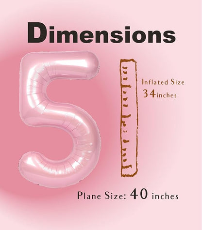 SUWEN 40 Inch Pink Large 5 Number Balloons Big Foil Helium Number Balloons 0-9 - Image 4