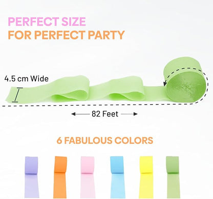 6 Pastel Streamers, 492ft Pack of Crepe Paper Party Decorations | Each roll is - Image 3