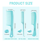 Hair Comb 3-in-1 Plastic Hair Comb Set For Women, Men - Wide Tooth, Rat Tail, and Regular Tooth Detangling Hair Combs for All Hair Types-Blue