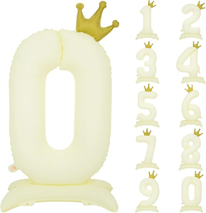 Standing White Crown Number 0 Balloon 40In Retro White Crown 0 Balloon | by YOIOZAIZAI
