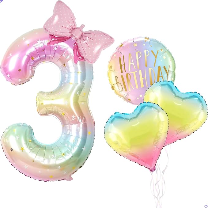 Pastel Birthday Balloon for Pastel Party Decorations, 40 inch Large Number 3 by Unknown