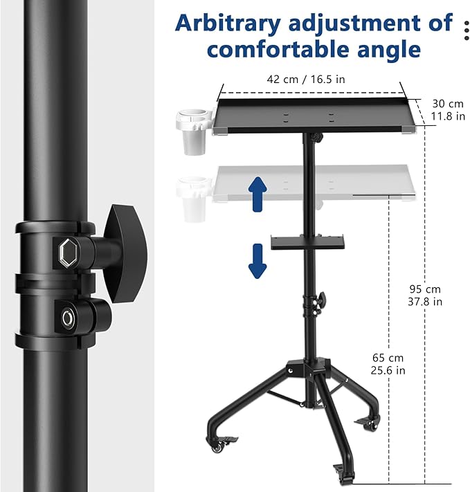 ZHOOGE Salon Tray Cart on Wheels with Stand Rack Tray, Premium Iron Alloy Tattoo Tray Height Adjustable Salon Service Tray with 360 Degree Mute Universal Tricycle for Tattoo Work, SPA and Dental Tray