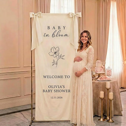 Personalized Baby in Bloom Baby Shower Fabric Welcome Sign Linen Backdrop 1 | - Image 2