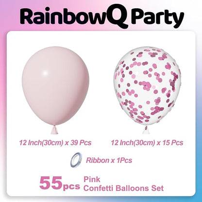 RainbowQ Pastel Pink Balloons 55Pcs 12 Inch Confetti Latex Helium Balloon | - Image 4