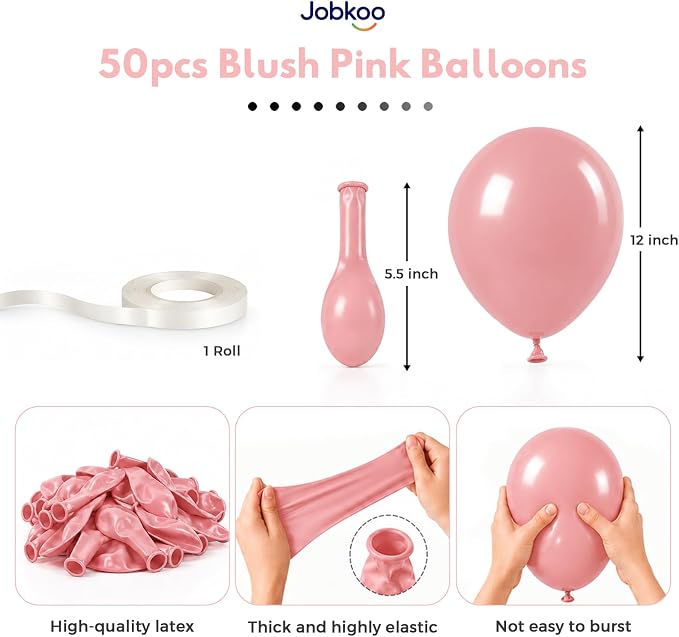 Jobkoo Dusty Pink Balloons 12 Inch, Vintage Retro Blush Pink Latex Balloon | - Image 2