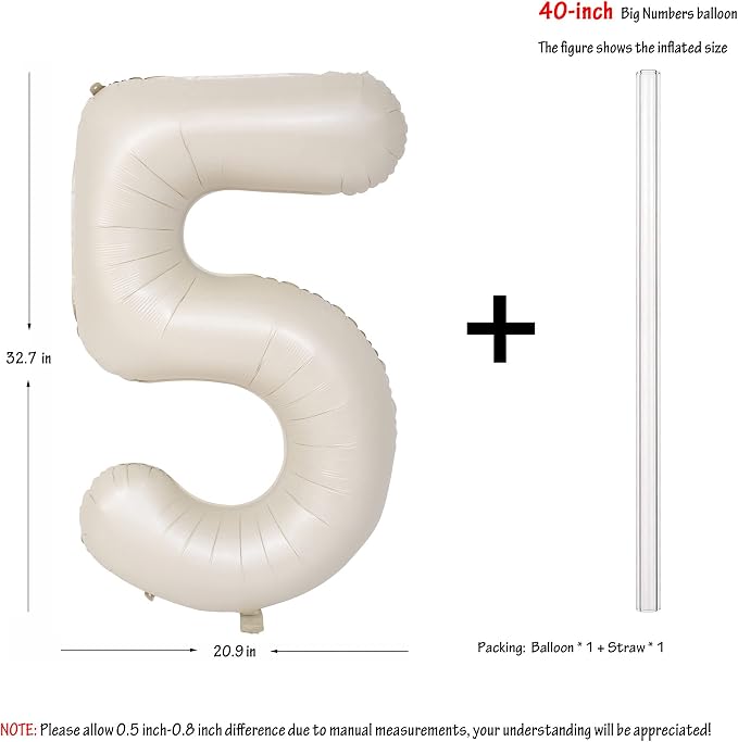 40 In Cream white Number Balloons 5 Helium Foil Mylar Balloon Digital 5 | - Image 2