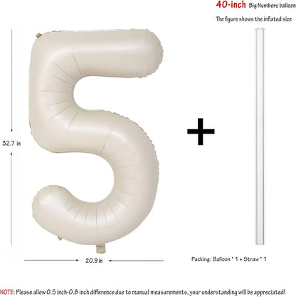 40 In Cream white Number Balloons 5 Helium Foil Mylar Balloon Digital 5 | - Image 2
