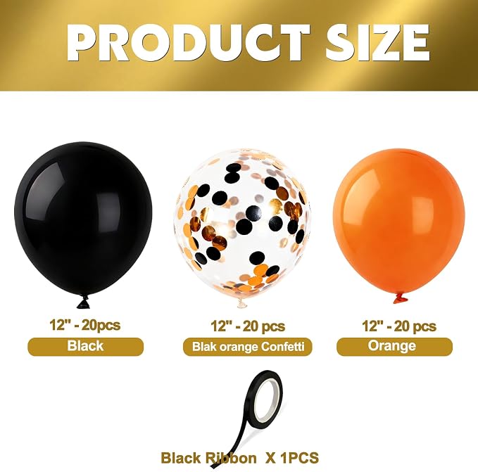 Black Orange Balloons 60Pcs 12 Inch Confetti Latex Balloon Kit - Image 4