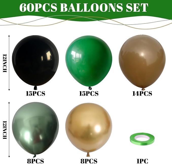 Green and Brown Balloon, Metallic Avocado Tan Chrome Gold Balloons - Image 2