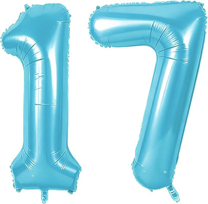 Number 17 Balloons for 17th Birthday Party Decorations, 0-100 Large No.17 by Joycard