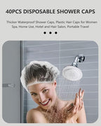 Years Calm 40PCS Disposable Shower Caps, Clear Shower Caps for Travel, large Plastic Hair Caps for Women, Home Use, Hotel (large Size 20.5") (40PCS)
