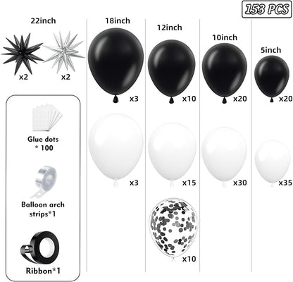 153Pcs Black and White Balloons Garland Arch Kit - Image 2