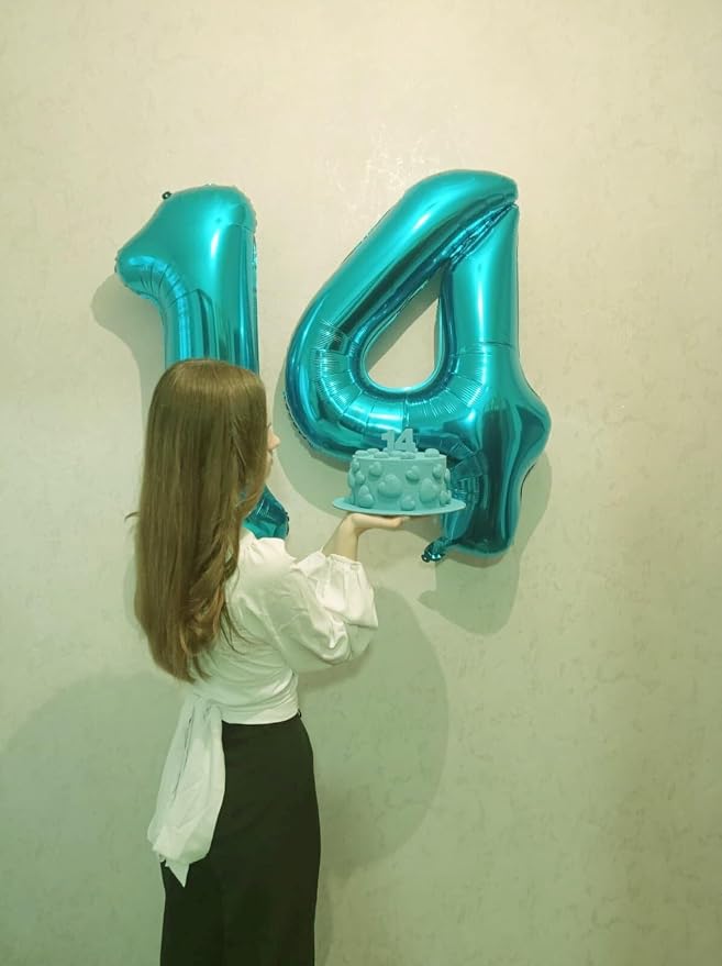 Teal Blue Number 0 Balloon 40 inch, Balloon numbers party supplies, deco photo - Image 5