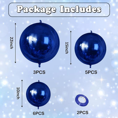 14 Pcs Navy Blue Round Foil Balloons 22/15/10 4D Ball Balloons Dark Blue - Image 2