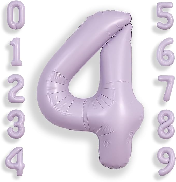 SUWEN 40 Inch Light Purple Lavender Big 4 Balloon Number Foil Helium 0-9 | 4th by SUWEN
