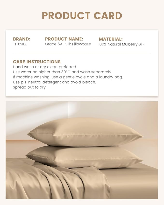 THXSILK Set of 2 Silk Pillowcase for Hair and Skin, 100% Mulberry Silk Bed Pillowcase Ultra-Soft, Hypoallergenic Soft Breathable Silk Pillow Case with Hidden Zipper, King Size 20"x36", Taupe