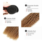1B27 Bundles Human Hair Ombre Blonde Kinky Curly Bundle Virgin Remy Hair 3 Bundles 14 16 18 Inch Niegmeag Double Weft Soft and Silky 2 Tone Black and Honey Blonde Bundle 300g