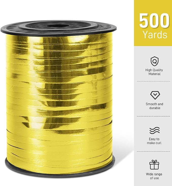 500 Yards Metallic Shiny Curling Ribbon Gold, 1/5" Gold Balloon Ribbons - Image 2