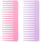 Wide Tooth and Large Detangling Comb Set for Long, Curly, Wet Hair - No Handle Styling, Shampoo & Detangling Combs (2 Pieces - Pink, Purple)