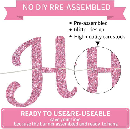 BEISHIDA Glitter Pink Happy Birthday Banner Party Decoration NO DIY, 10Feet | - Image 2