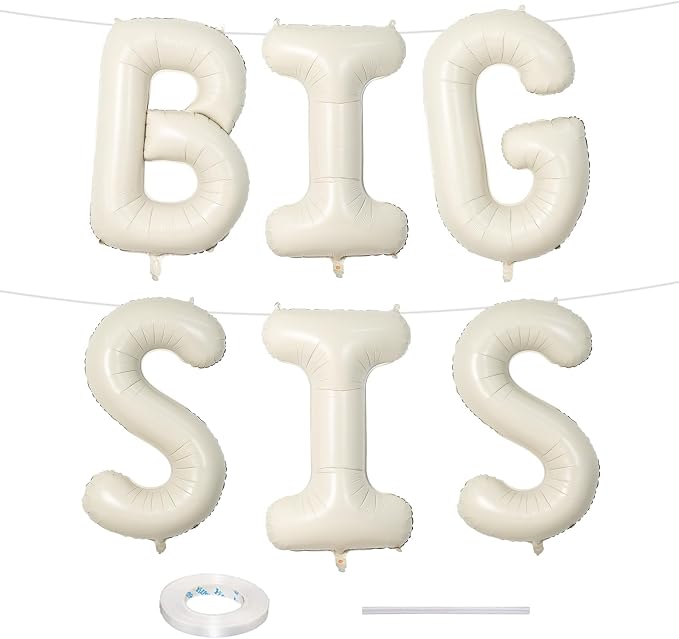 40 Inch Cream BIG SIS Balloons, Large Beige Neutral Big Sis Balloon Letters Sign by Lingqiang
