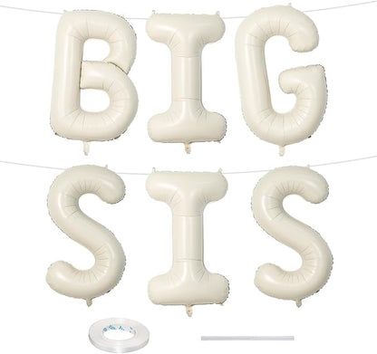 40 Inch Cream BIG SIS Balloons, Large Beige Neutral Big Sis Balloon Letters Sign by Lingqiang