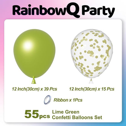 RainbowQ Metallic Lime Green Balloons 55Pcs 12 Inch Confetti Helium Party | - Image 3