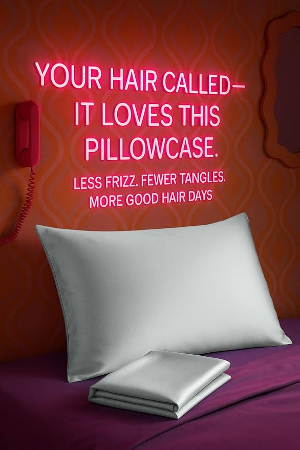 BLISSFORD Satin Pillowcase with Zipper, for Hair and Skin Care, Feels Soft and Cool Like a Silk Pillowcase, Satin Pillow Cases 2 Pack, Slik Pillow Cover, Silver Grey - Standard Size, Set of 2