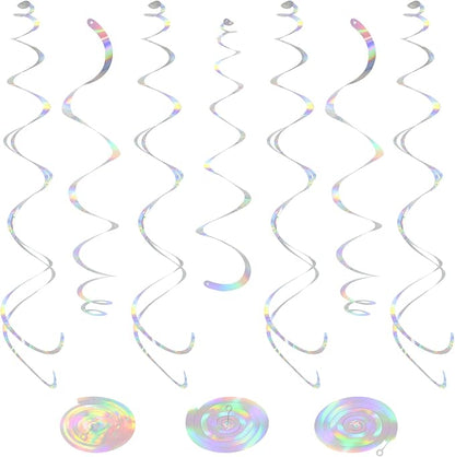 24 PCS Iridescent Hanging Swirl, Shinny Holographic Ceiling Decorations by PatiCool