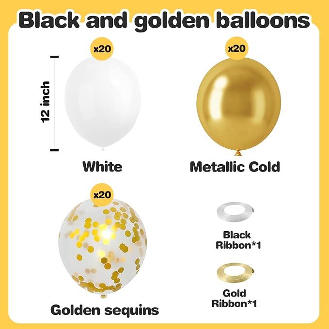 EMART White and Gold Balloons 12 Inch 60pcs, Latex Balloons - Image 3