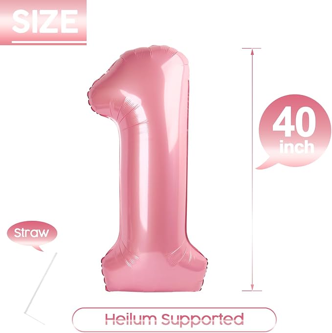 1 Balloon - Pastel Pink Birthday Number Balloons, 40 Inch Decorations | Pastel - Image 5