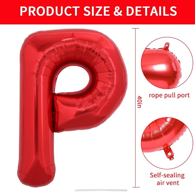 TONIFUL 40 Inch Large Bright Red Letter Balloons A-Z, Giant Jumbo Helium Foil - Image 2