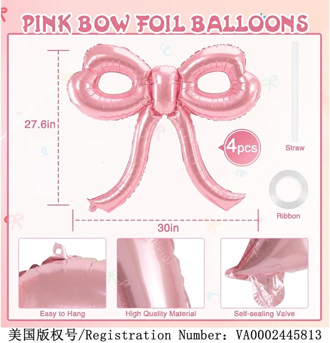 4 Pcs Pink Bow Balloons Bow Party Decorations - Image 2