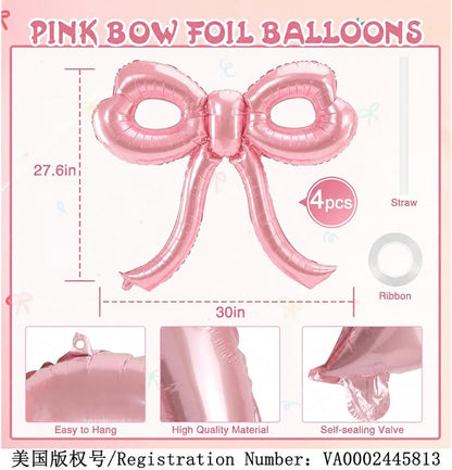 4 Pcs Pink Bow Balloons Bow Party Decorations - Image 2