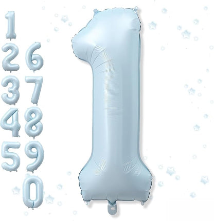 Big Number 1 Balloons, Light Matte Sky Blue Foil 1 Balloon Numbers 40 Inch by Froova