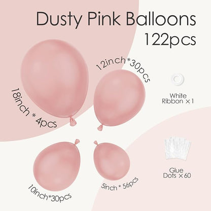 Awenztech 122pcs Dusty Pink Latex Balloons in 18 12 10 5 inches | Boho - Image 2