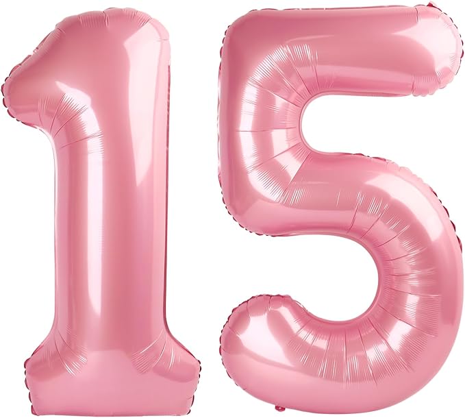 15 Balloon - Pastel Pink Birthday Number Balloons, 40 Inch Decorations | Pastel by ALPHADELTAPI