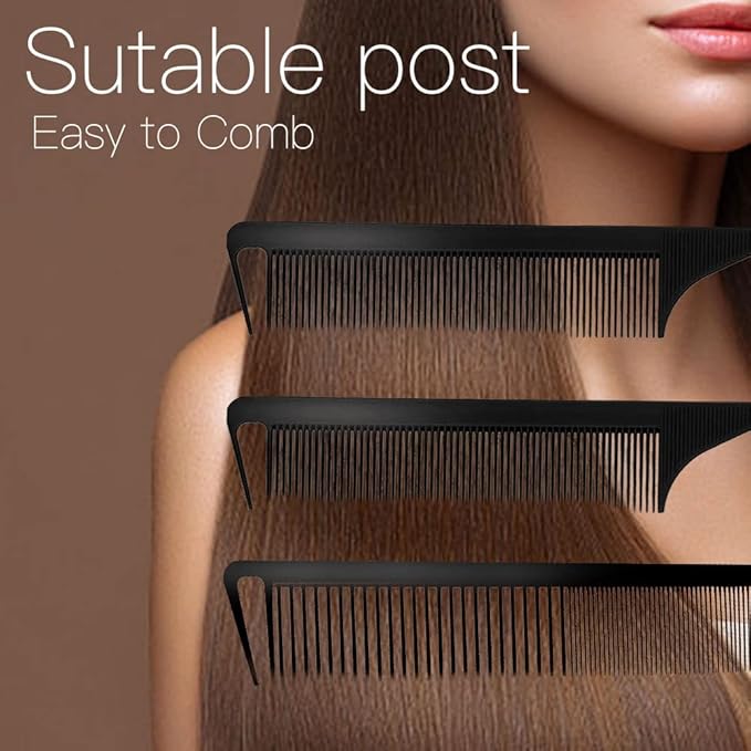 3 Pcs Rat Tail Comb Parting Combs for Braids Barber Styling Combs Carbon Fiber Teasing Stainless Steel Pintail Comb for Women Men Fine Teeth Salon Hairdressing Hair Care Tools