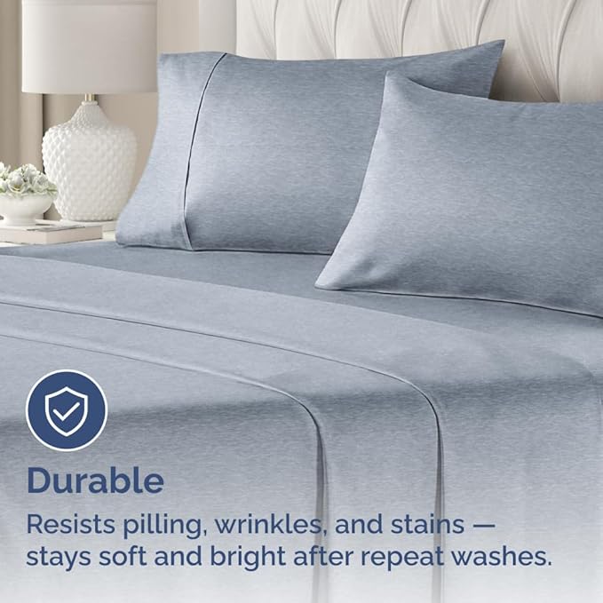 King Pillow Cases Set of 2 - Ultra Soft Hotel Quality Pillowcase Covers - Comfy, Cozy & Wrinkle Free - Shrinkage and Fade Resistant - Machine Washable Pillow Protectors - 2 Piece Set - Heathered Blue